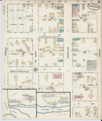 Sanborn Fire Insurance Map from Hastings, Dakota County, Minnesota (1884), Sheet #0002 - Complete Map Set gallery image, historic Sanborn map, vintage wall art, Minnesota Minnesota