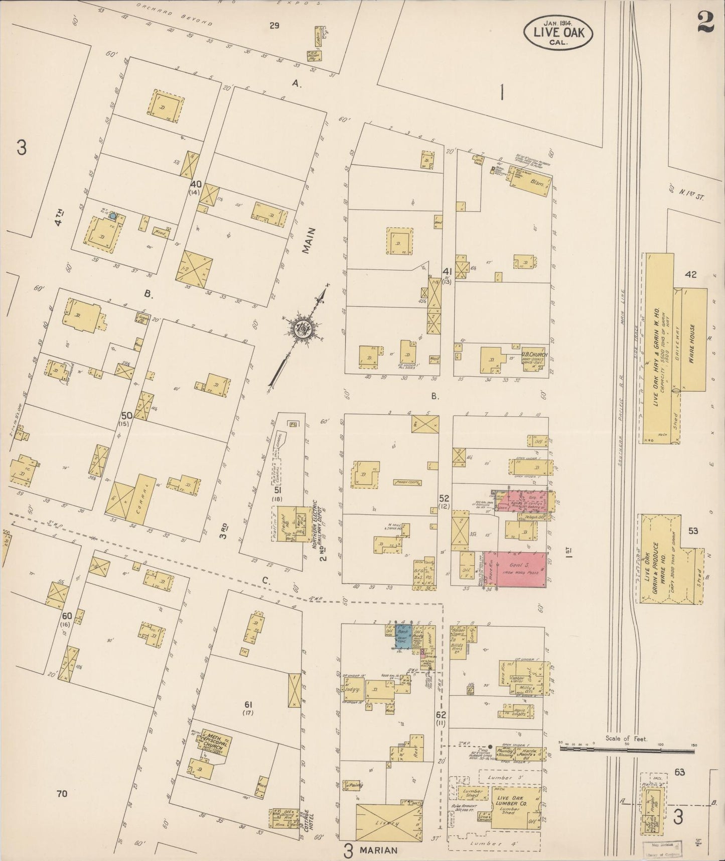 Sanborn Fire Insurance Map from Live Oak, Sutter County, California (1914), Sheet #0002 - Historic Sanborn Fire Insurance Map Print, vintage old map wall art, antique decor, genealogy gift, California California map