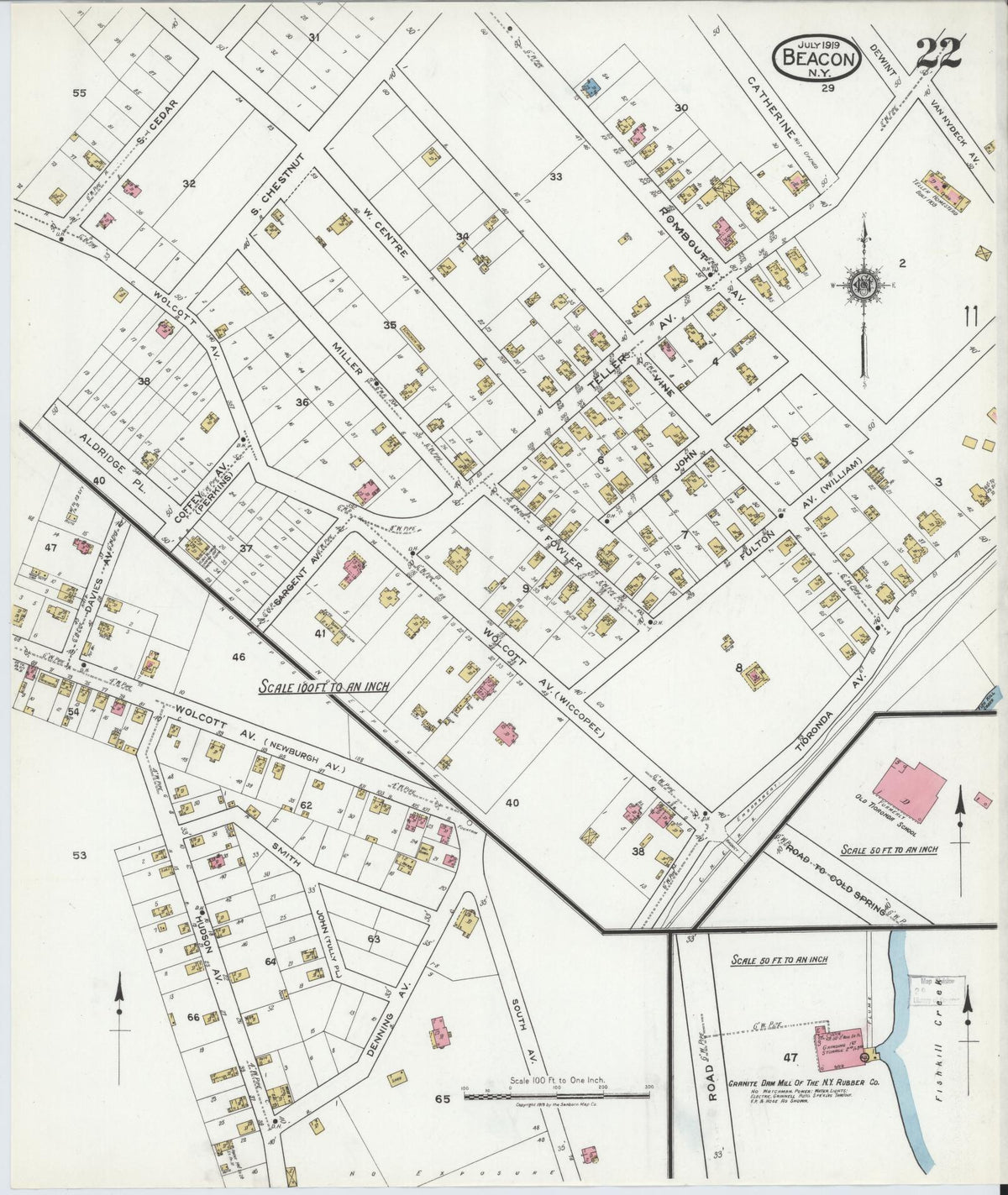 Sanborn Fire Insurance Map from Beacon, Dutchess County, New York (1919), Sheet #0022 - Complete Map Set gallery image, historic Sanborn map, vintage wall art, New York New York