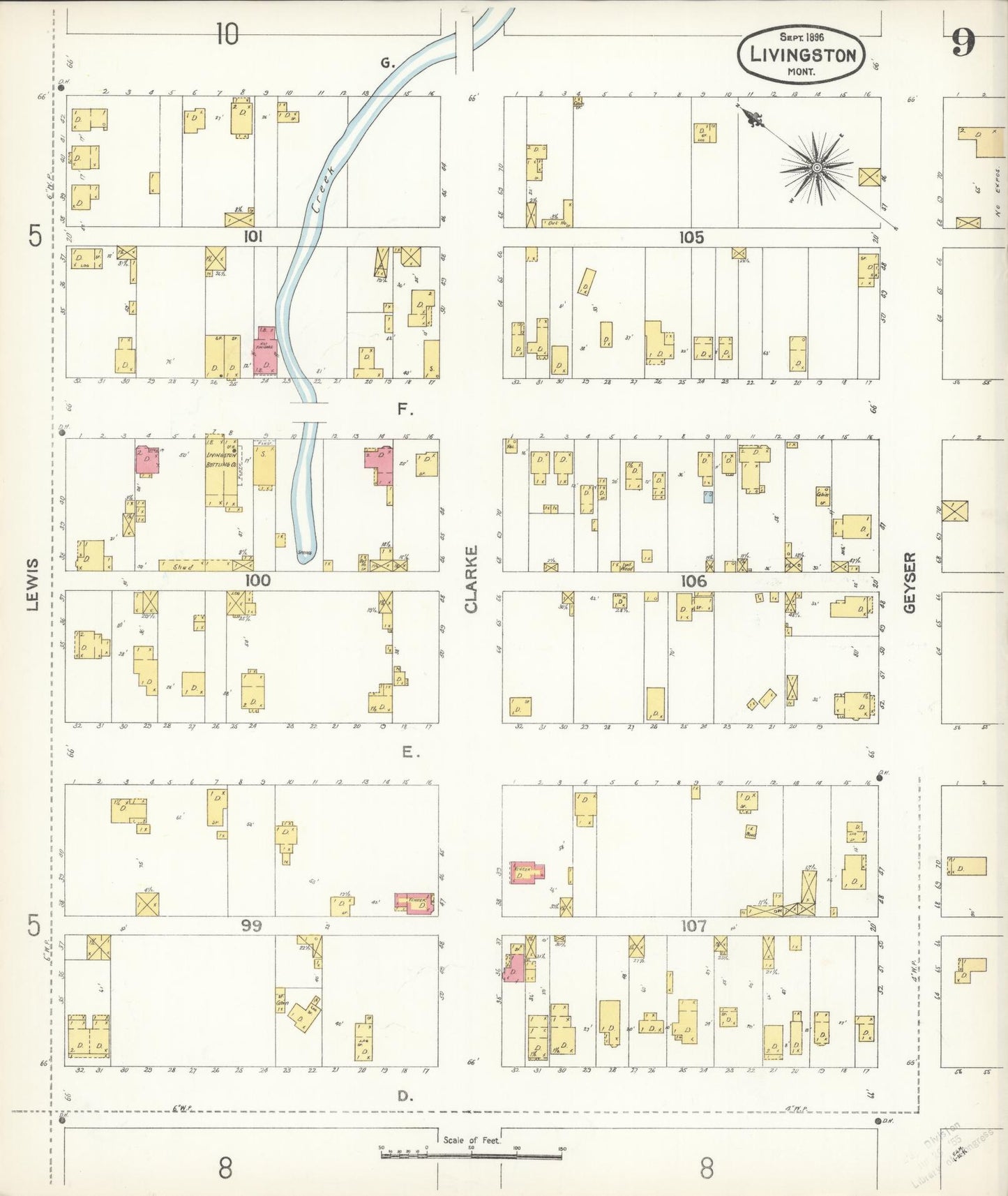 Sanborn Fire Insurance Map from Livingston, Park County, Montana (1896), Sheet #0009 - Complete Map Set gallery image, historic Sanborn map, vintage wall art, Montana Montana