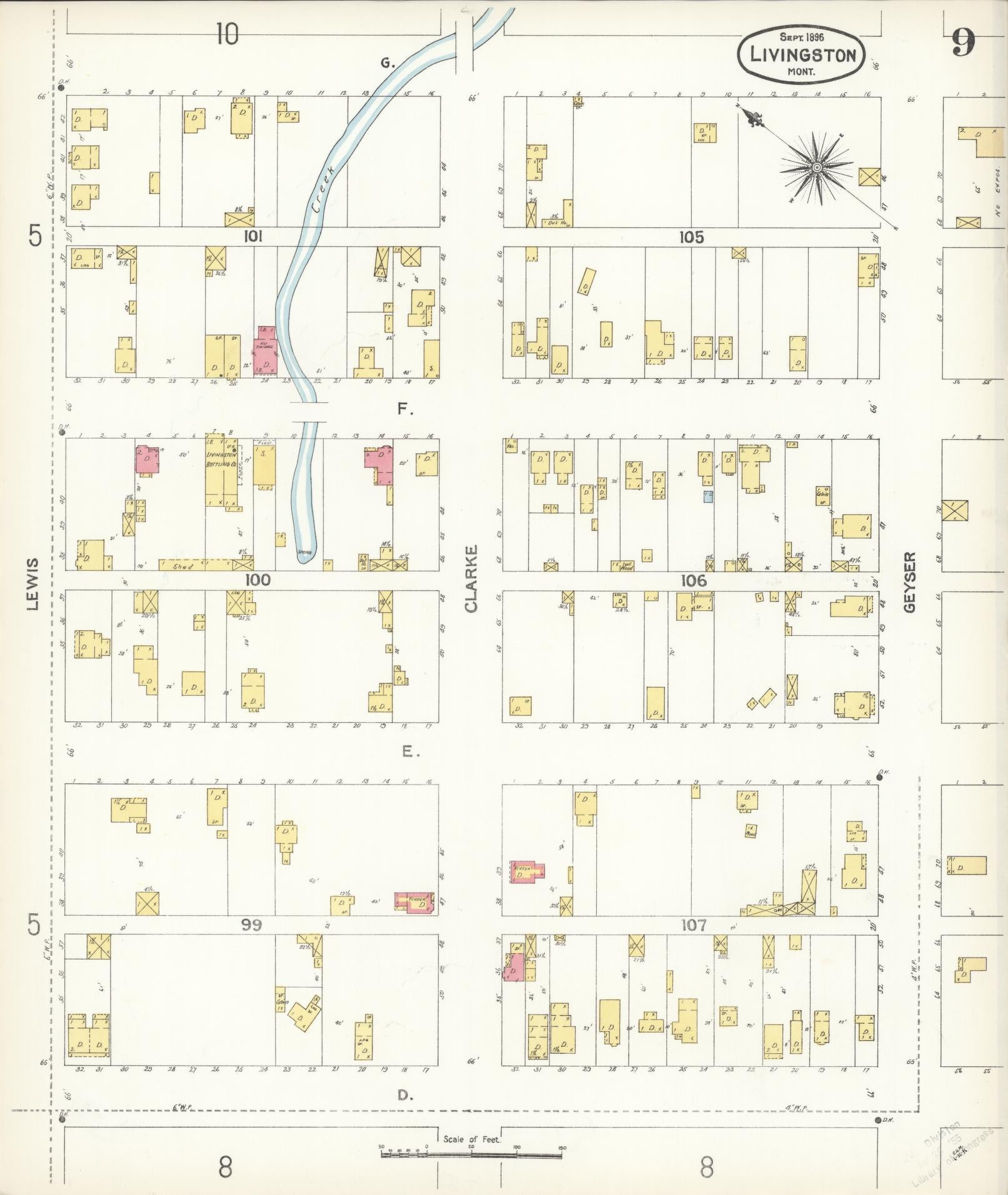 Sanborn Fire Insurance Map from Livingston, Park County, Montana (1896), Sheet #0009 - Complete Map Set gallery image, historic Sanborn map, vintage wall art, Montana Montana
