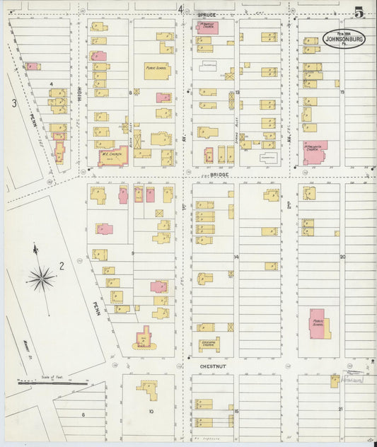 Sanborn Fire Insurance Map from Johnsonburg, Elk County, Pennsylvania (1904), Sheet #0005 - Historic Sanborn Fire Insurance Map Print, vintage old map wall art, antique decor, genealogy gift, Pennsylvania Pennsylvania map