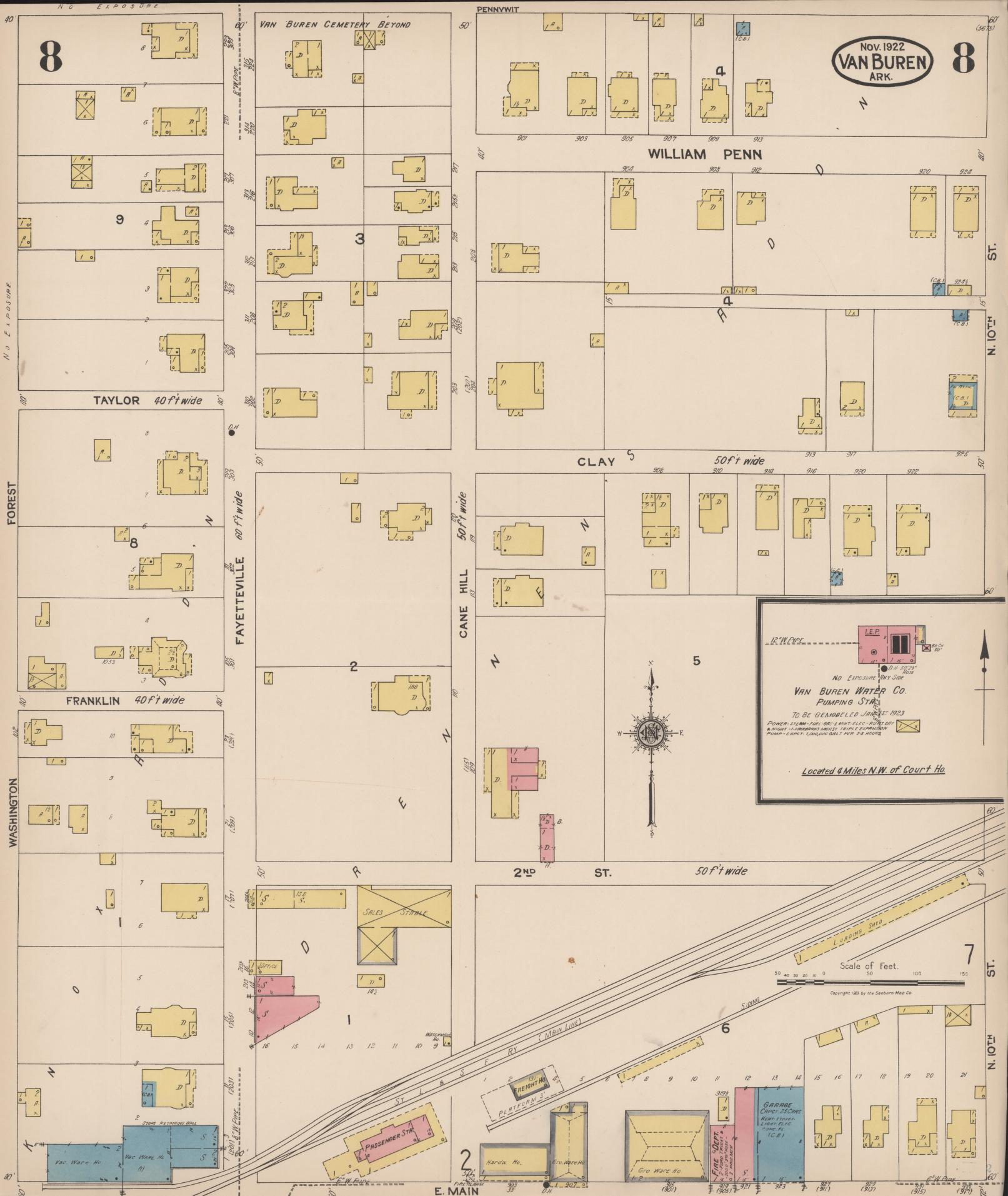 Sanborn Fire Insurance Map from Van Buren, Crawford County, Arkansas (1922), Sheet #0008 - Historic Sanborn Fire Insurance Map Print, vintage old map wall art, antique decor, genealogy gift, Arkansas Arkansas map
