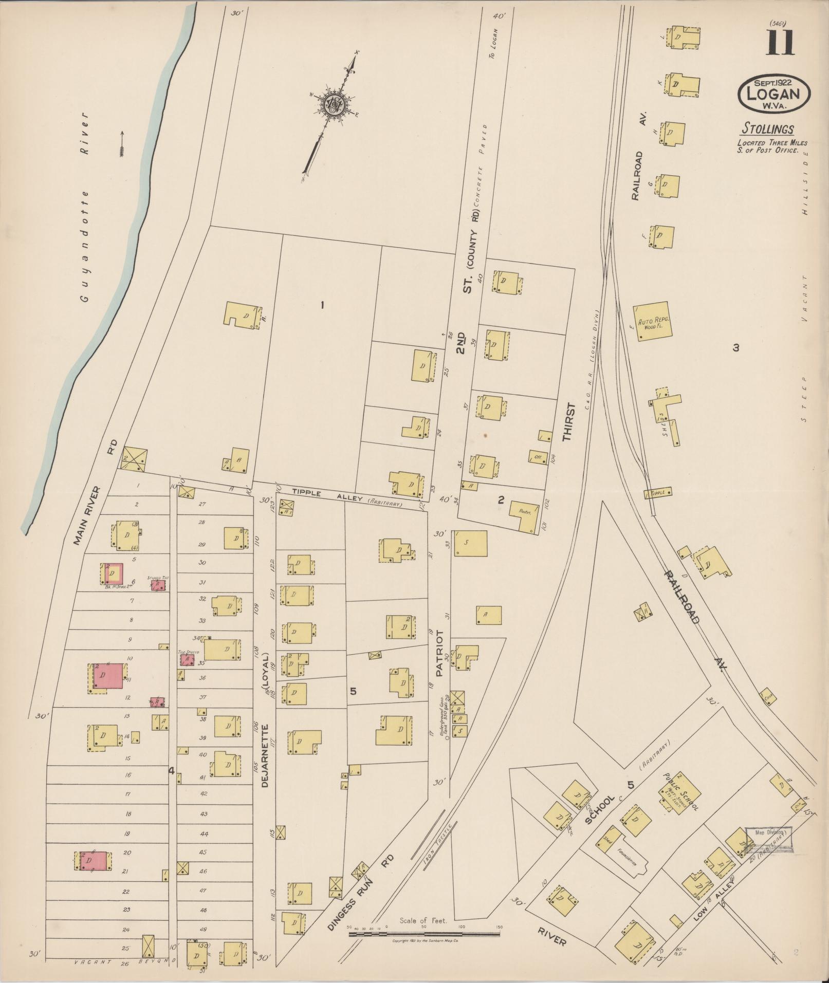 Sanborn Fire Insurance Map from Logan, Logan County, West Virginia (1922), Sheet #0011 - Historic Sanborn Fire Insurance Map Print, vintage old map wall art, antique decor, genealogy gift, West Virginia West Virginia map