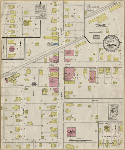 Sanborn Fire Insurance Map from Advance, Boone County, Indiana (1919), Sheet #0001 - Historic Sanborn Fire Insurance Map Print, vintage old map wall art, antique decor, genealogy gift, Indiana Indiana map