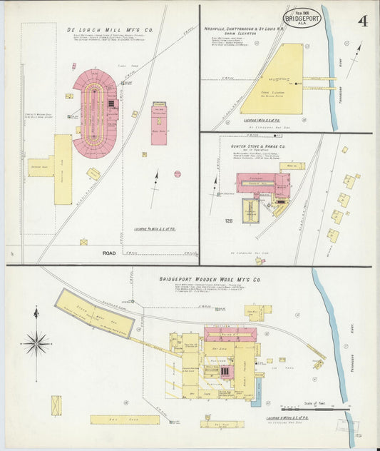 Sanborn Fire Insurance Map from Bridgeport, Jackson County, Alabama (1908), Sheet #0004 - Historic Sanborn Fire Insurance Map Print, vintage old map wall art, antique decor, genealogy gift, Alabama Alabama map