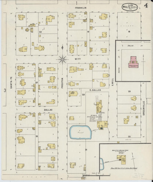 Sanborn Fire Insurance Map from Wolfe City, Hunt County, Texas (1896), Sheet #0004 - Historic Sanborn Fire Insurance Map Print, vintage old map wall art, antique decor, genealogy gift, Texas Texas map