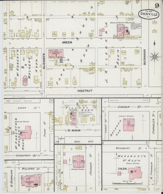 Sanborn Fire Insurance Map from Danville, Vermilion County, Illinois (1890), Sheet #0009 - Historic Sanborn Fire Insurance Map Print, vintage old map wall art, antique decor, genealogy gift, Illinois Illinois map