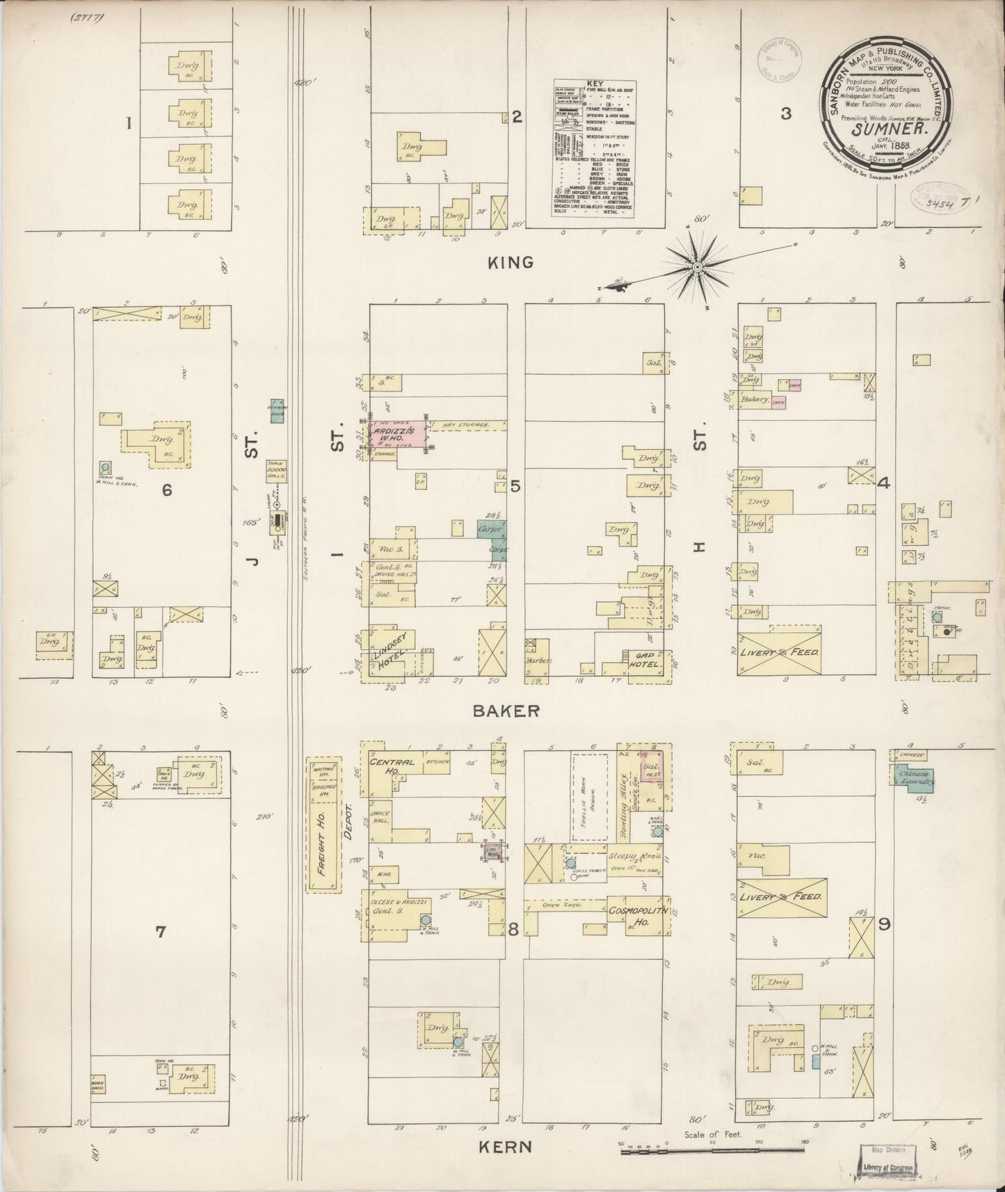 Sanborn Fire Insurance Map from Sumner, Kern County, California. (1888) – Historic Sanborn Fire Insurance Map Print