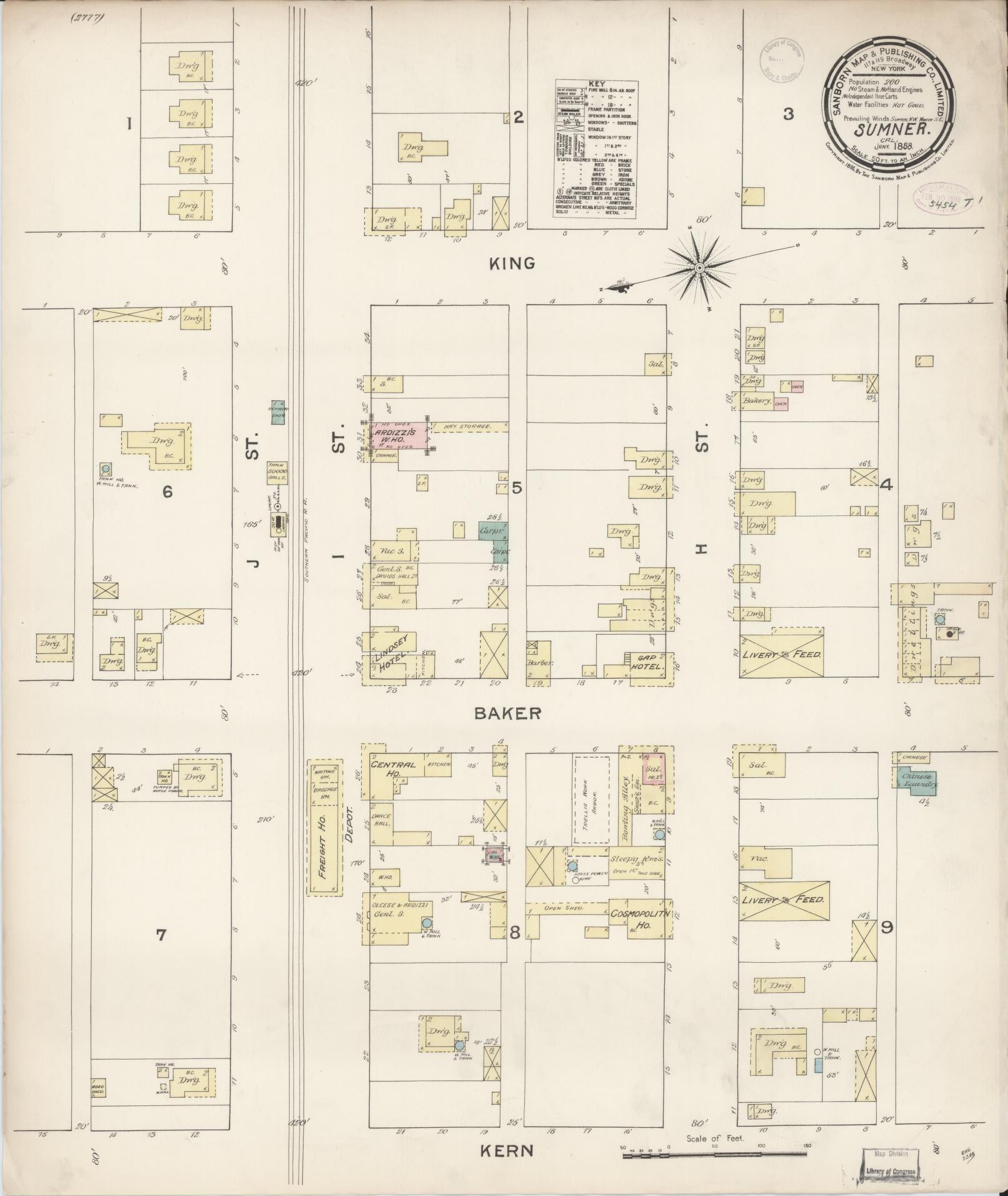 Sanborn Fire Insurance Map from Sumner, Kern County, California. (1888) – Historic Sanborn Fire Insurance Map Print