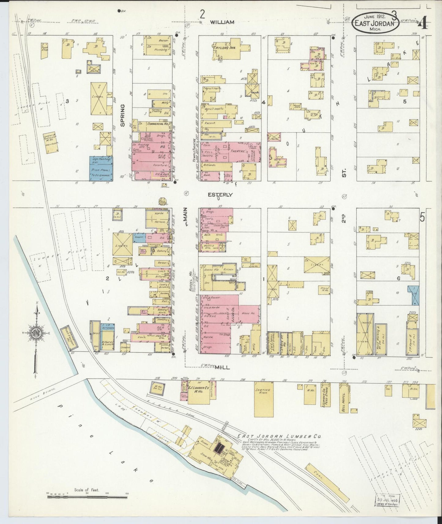 Sanborn Fire Insurance Map from East Jordan, Charlevoix County, Michigan (1912), Sheet #0004 - Historic Sanborn Fire Insurance Map Print, vintage old map wall art, antique decor, genealogy gift, Michigan Michigan map
