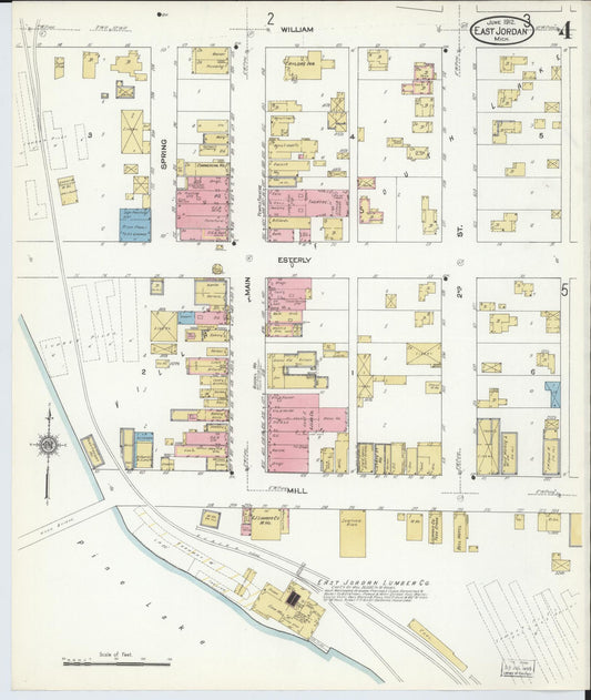 Sanborn Fire Insurance Map from East Jordan, Charlevoix County, Michigan (1912), Sheet #0004 - Historic Sanborn Fire Insurance Map Print, vintage old map wall art, antique decor, genealogy gift, Michigan Michigan map