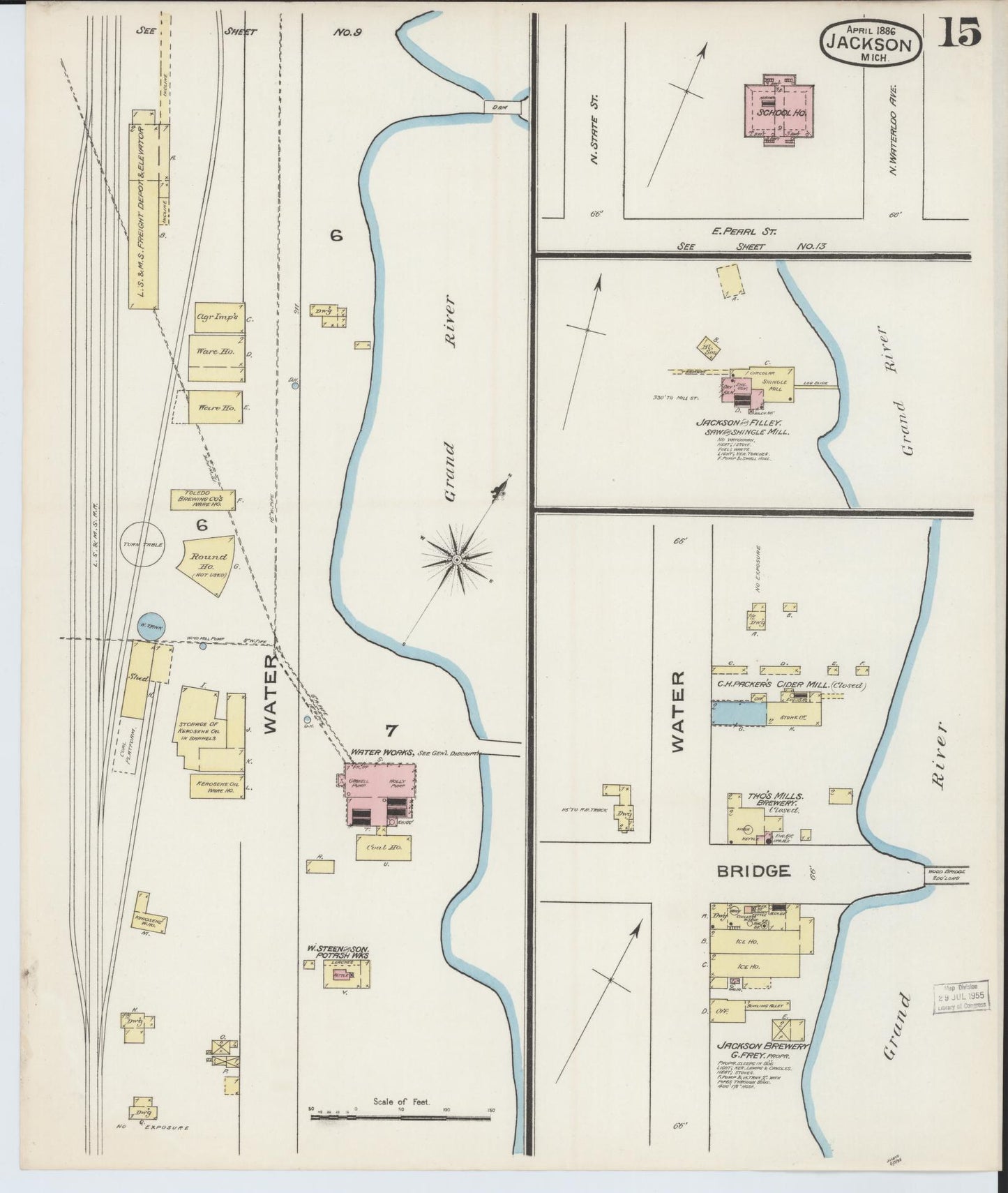 Sanborn Fire Insurance Map from Jackson, Jackson County, Michigan (1886), Sheet #0015 - Complete Map Set gallery image, historic Sanborn map, vintage wall art, Michigan Michigan