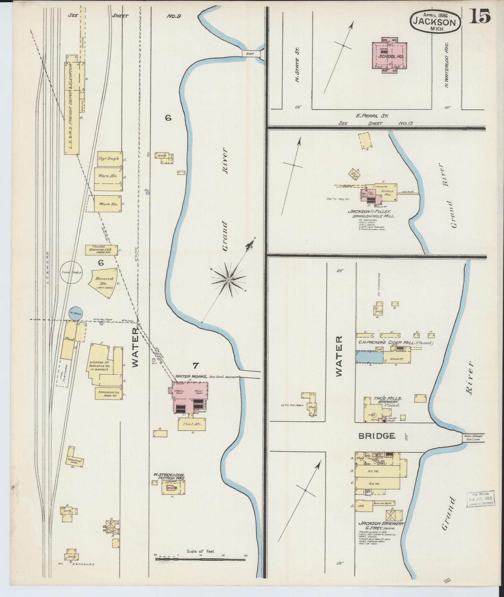 Sanborn Fire Insurance Map from Jackson, Jackson County, Michigan (1886), Sheet #0015 - Complete Map Set gallery image, historic Sanborn map, vintage wall art, Michigan Michigan