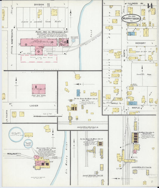 Sanborn Fire Insurance Map from Murphysboro, Jackson County, Illinois (1909), Sheet #0014 - Historic Sanborn Fire Insurance Map Print, vintage old map wall art, antique decor, genealogy gift, Illinois Illinois map