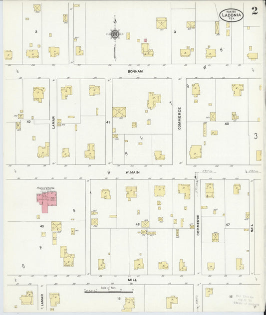 Sanborn Fire Insurance Map from Ladonia, Fannin County, Texas (1911), Sheet #0002 - Historic Sanborn Fire Insurance Map Print, vintage old map wall art, antique decor, genealogy gift, Texas Texas map