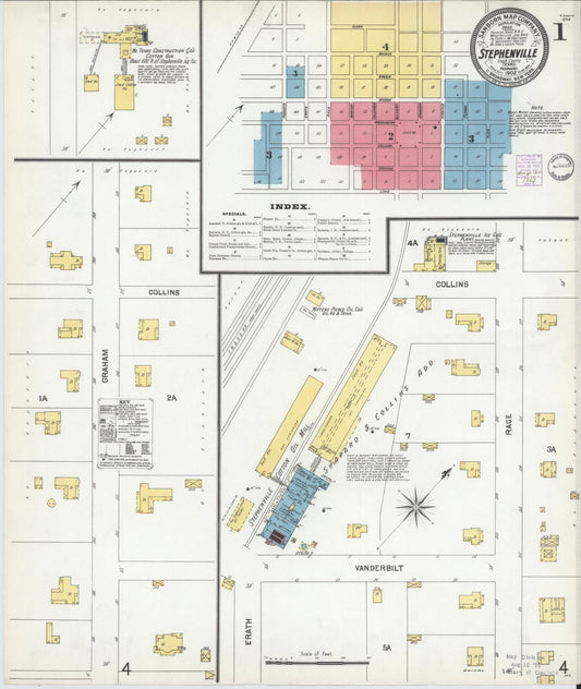 Sanborn Fire Insurance Map from Stephenville, Erath County, Texas (1902), Sheet #0001 - Complete Map Set gallery image, historic Sanborn map, vintage wall art, Texas Texas