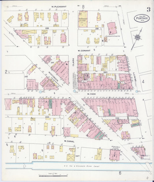 Sanborn Fire Insurance Map from Portage, Columbia County, Wisconsin (1910), Sheet #0003 - Historic Sanborn Fire Insurance Map Print, vintage old map wall art, antique decor, genealogy gift, Wisconsin Wisconsin map