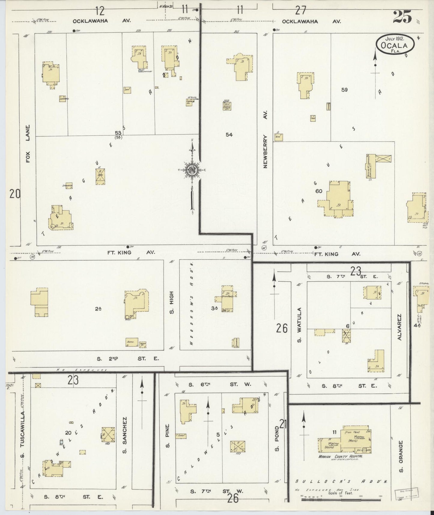 Sanborn Fire Insurance Map from Ocala, Marion County, Florida (1912), Sheet #0025 - Complete Map Set gallery image, historic Sanborn map, vintage wall art, Florida Florida