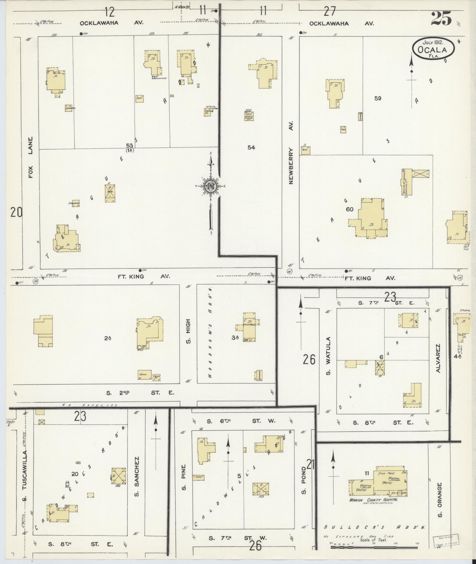 Sanborn Fire Insurance Map from Ocala, Marion County, Florida (1912), Sheet #0025 - Complete Map Set gallery image, historic Sanborn map, vintage wall art, Florida Florida