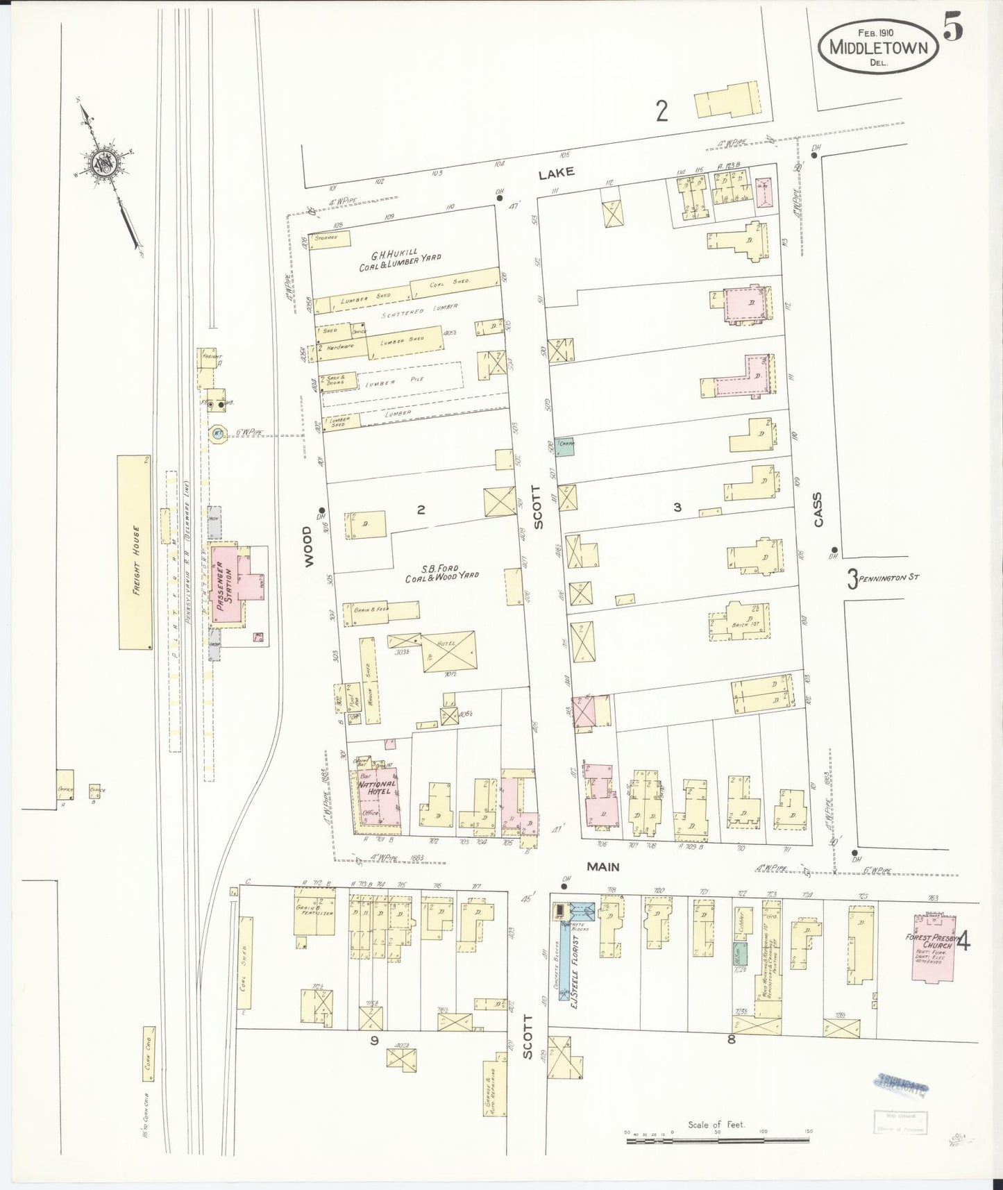 Sanborn Fire Insurance Map from Middletown, New Castle County, Delaware (1910), Sheet #0005 - Complete Map Set gallery image, historic Sanborn map, vintage wall art, Delaware Delaware