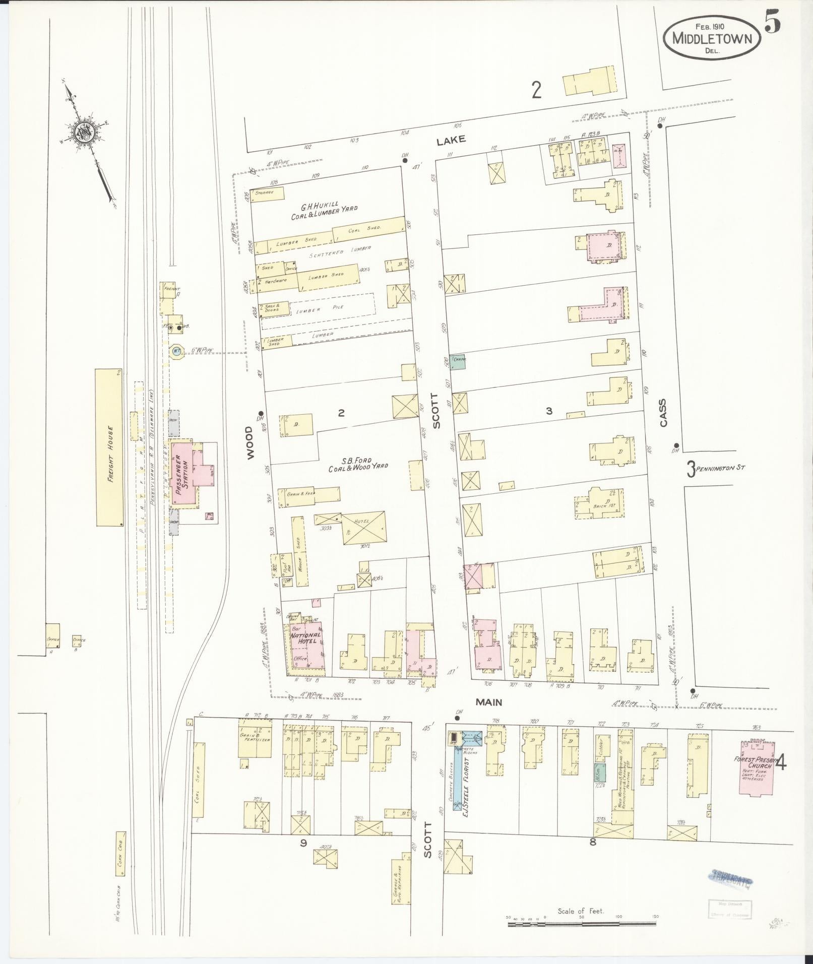 Sanborn Fire Insurance Map from Middletown, New Castle County, Delaware (1910), Sheet #0005 - Complete Map Set gallery image, historic Sanborn map, vintage wall art, Delaware Delaware