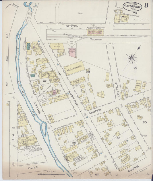 Sanborn Fire Insurance Map from Hot Springs, Garland County, Arkansas (1886), Sheet #0008 - Historic Sanborn Fire Insurance Map Print, vintage old map wall art, antique decor, genealogy gift, Arkansas Arkansas map