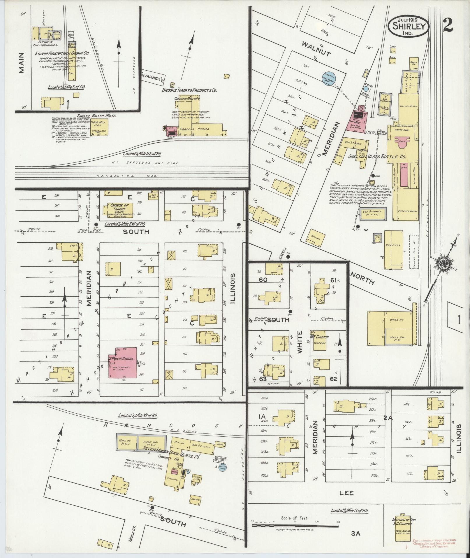 Sanborn Fire Insurance Map from Shirley, Hancock And Henry Counties, Indiana (1919), Sheet #0002 - Historic Sanborn Fire Insurance Map Print, vintage old map wall art, antique decor, genealogy gift, Indiana Indiana map