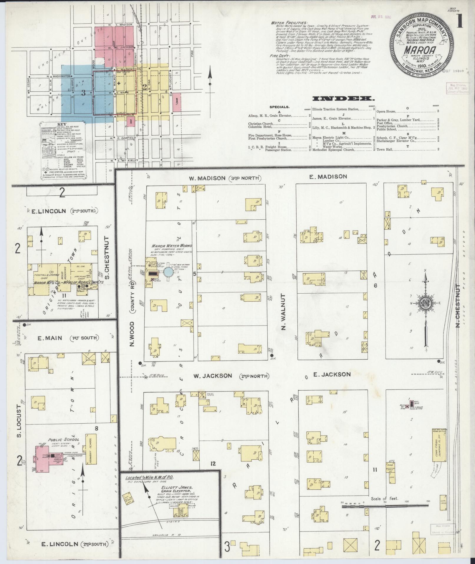 Sanborn Fire Insurance Map from Maroa, Macon County, Illinois (1910), Sheet #0001 - Historic Sanborn Fire Insurance Map Print, vintage old map wall art, antique decor, genealogy gift, Illinois Illinois map
