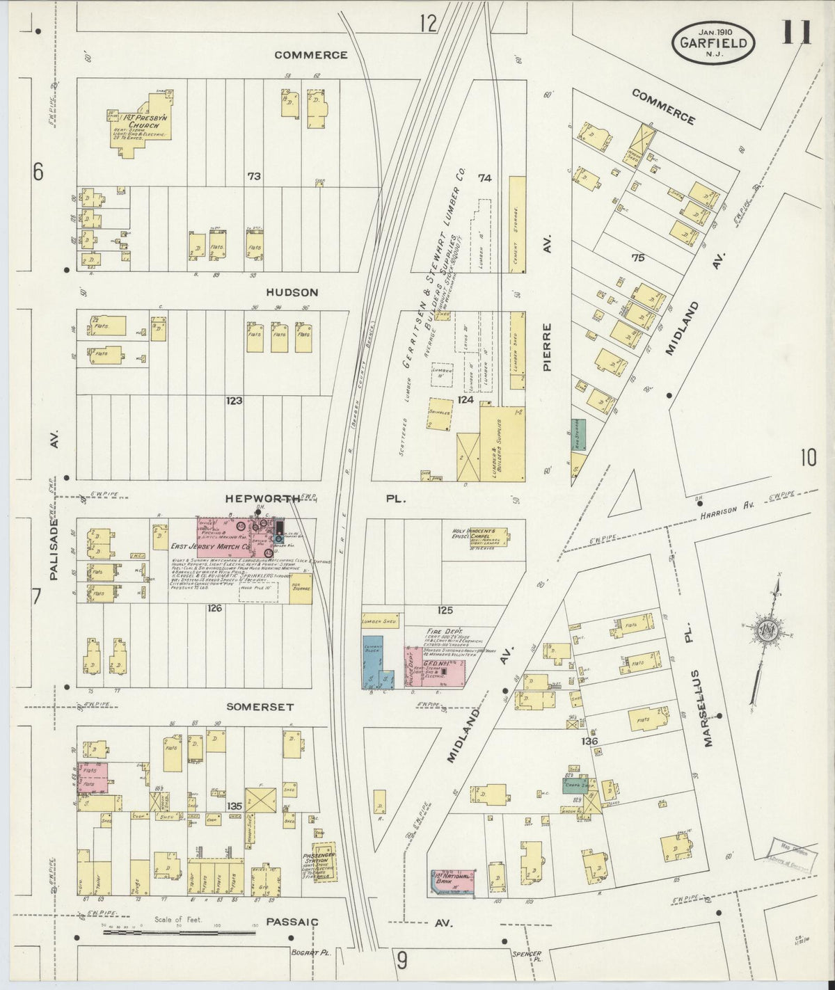 Sanborn Fire Insurance Map from Garfield, Bergen County, New Jersey (1910), Sheet #0011 - Complete Map Set gallery image, historic Sanborn map, vintage wall art, New Jersey New Jersey