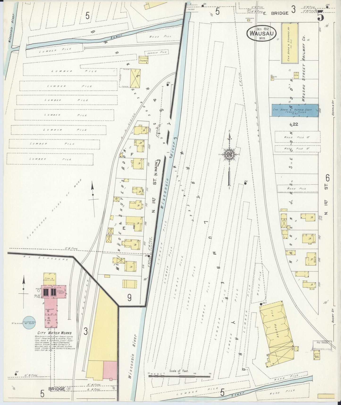 Sanborn Fire Insurance Map from Wausau, Marathon County, Wisconsin (1912), Sheet #0005 - Complete Map Set gallery image, historic Sanborn map, vintage wall art, Wisconsin Wisconsin