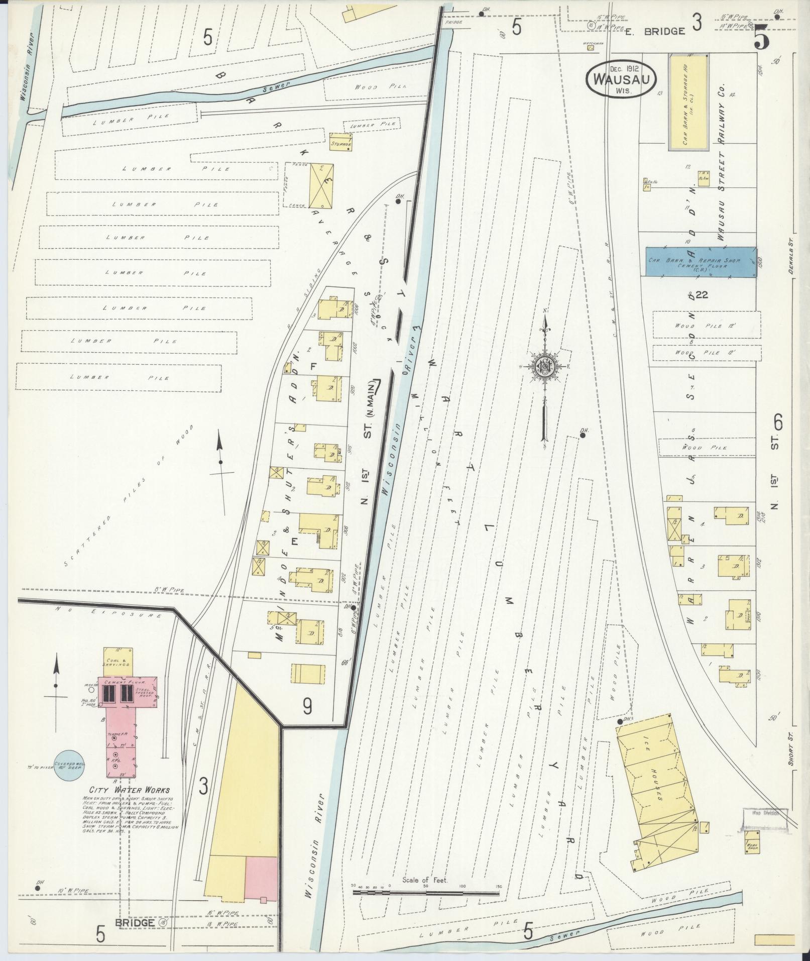 Sanborn Fire Insurance Map from Wausau, Marathon County, Wisconsin (1912), Sheet #0005 - Complete Map Set gallery image, historic Sanborn map, vintage wall art, Wisconsin Wisconsin