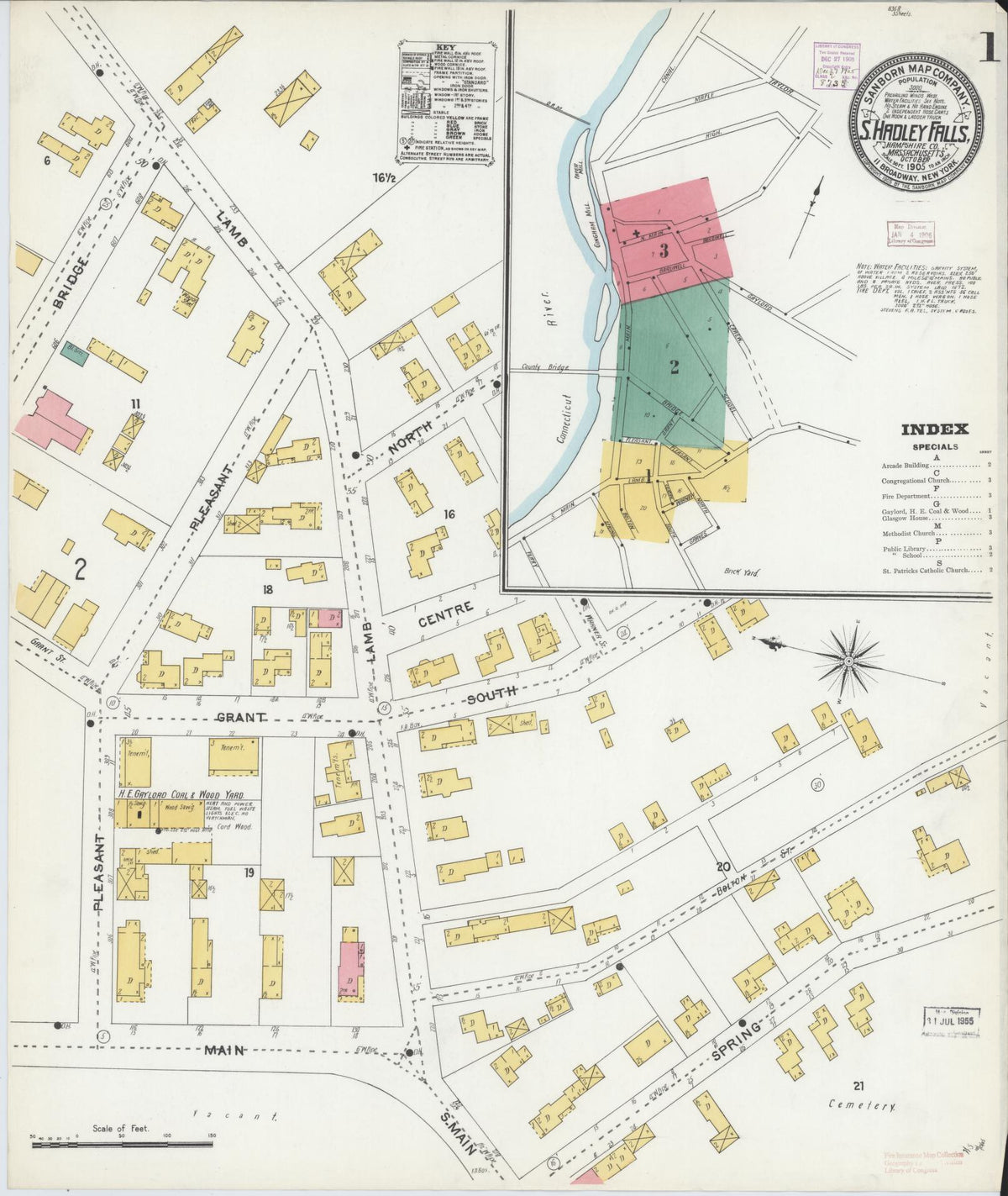 Sanborn Fire Insurance Map from South Hadley Falls, Hampshire County, Massachusetts (1905), Sheet #0001 - Complete Map Set gallery image, historic Sanborn map, vintage wall art, Massachusetts Massachusetts
