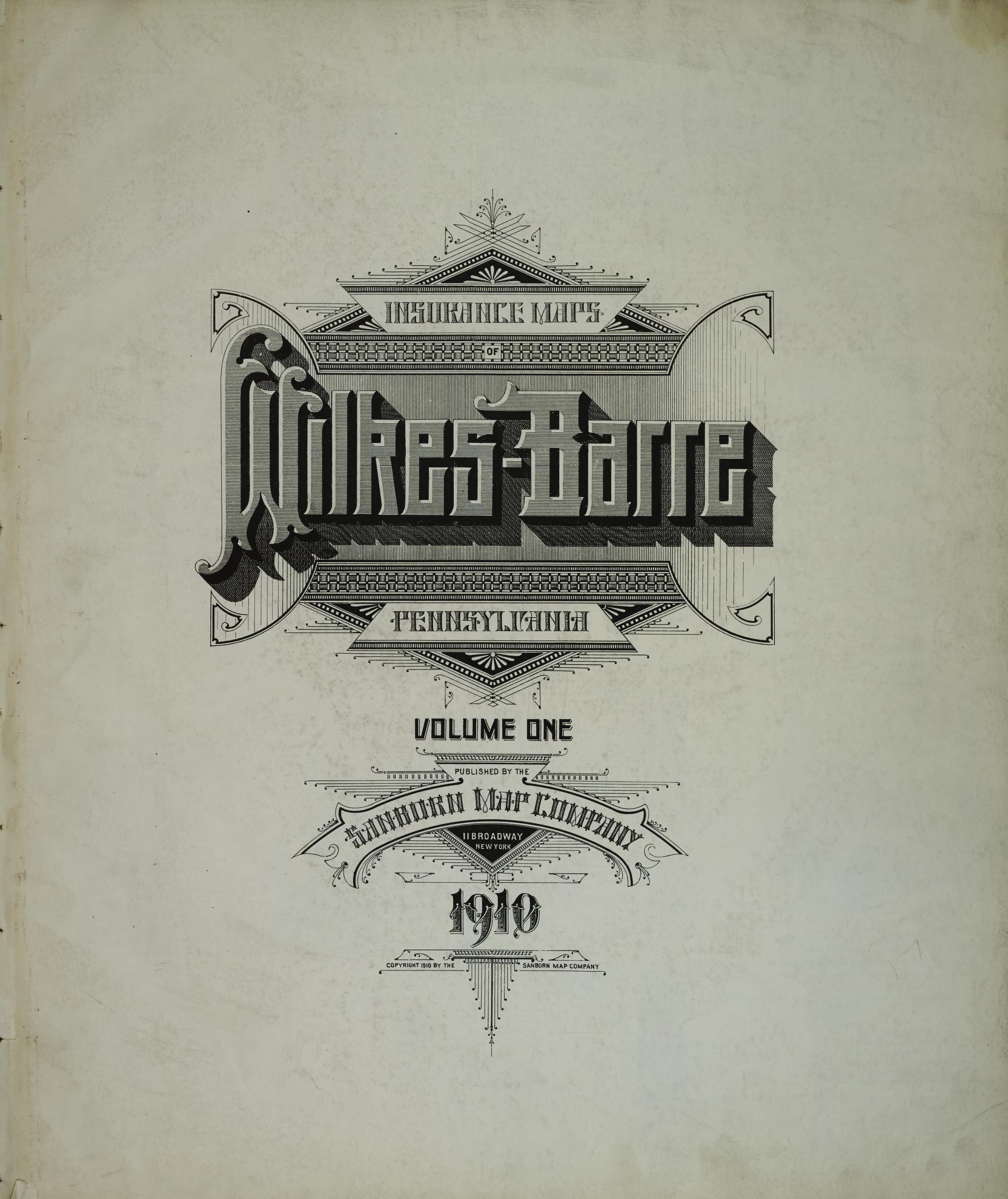 Sanborn Fire Insurance Map from Wilkes Barre, Luzerne County, Pennsylvania (1910), Sheet #0001 - Complete Map Set gallery image, historic Sanborn map, vintage wall art, Pennsylvania Pennsylvania