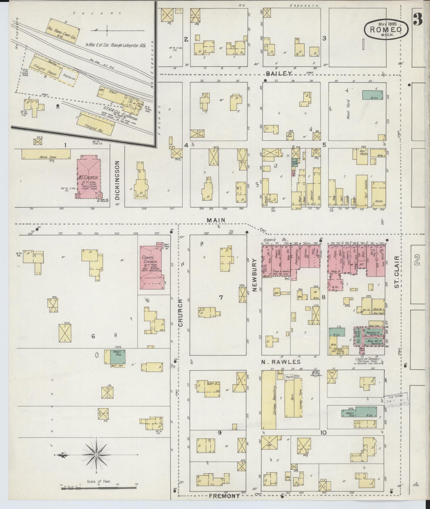 Sanborn Fire Insurance Map from Romeo, Macomb County, Michigan (1895), Sheet #0003 - Complete Map Set gallery image, historic Sanborn map, vintage wall art, Michigan Michigan