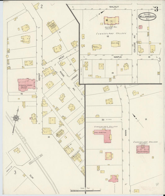 Sanborn Fire Insurance Map from Williamsburg, Whitley County, Kentucky (1913), Sheet #0003 - Historic Sanborn Fire Insurance Map Print, vintage old map wall art, antique decor, genealogy gift, Kentucky Kentucky map