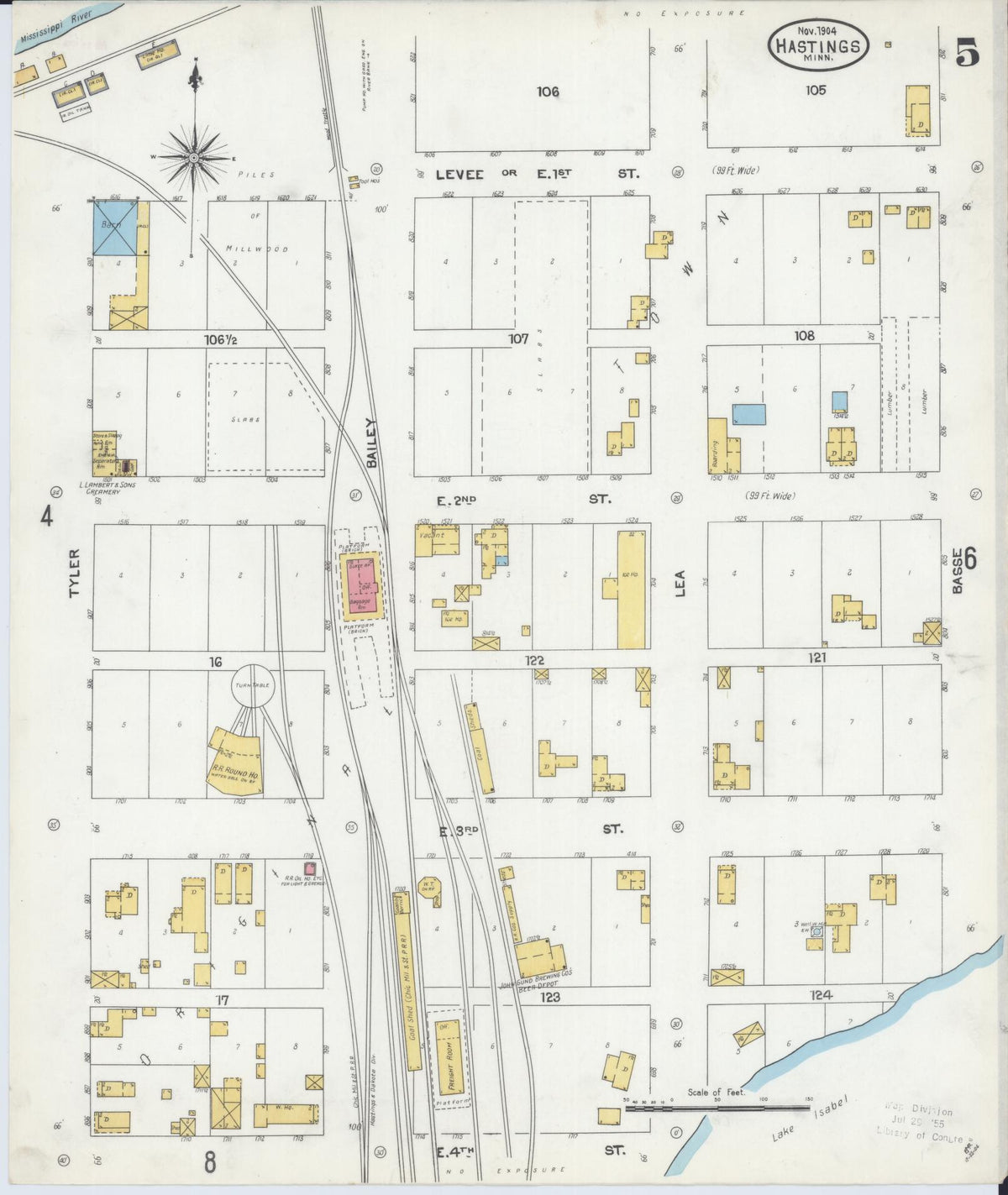 Sanborn Fire Insurance Map from Hastings, Dakota County, Minnesota (1904), Sheet #0005 - Complete Map Set gallery image, historic Sanborn map, vintage wall art, Minnesota Minnesota