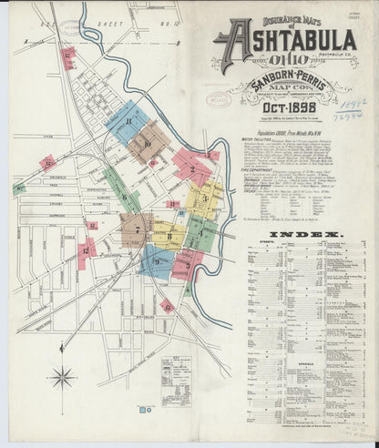 Sanborn Fire Insurance Map from Ashtabula, Ashtabula County, Ohio (1898), Sheet #0001 - Historic Sanborn Fire Insurance Map Print, vintage old map wall art, antique decor, genealogy gift, Ohio Ohio map