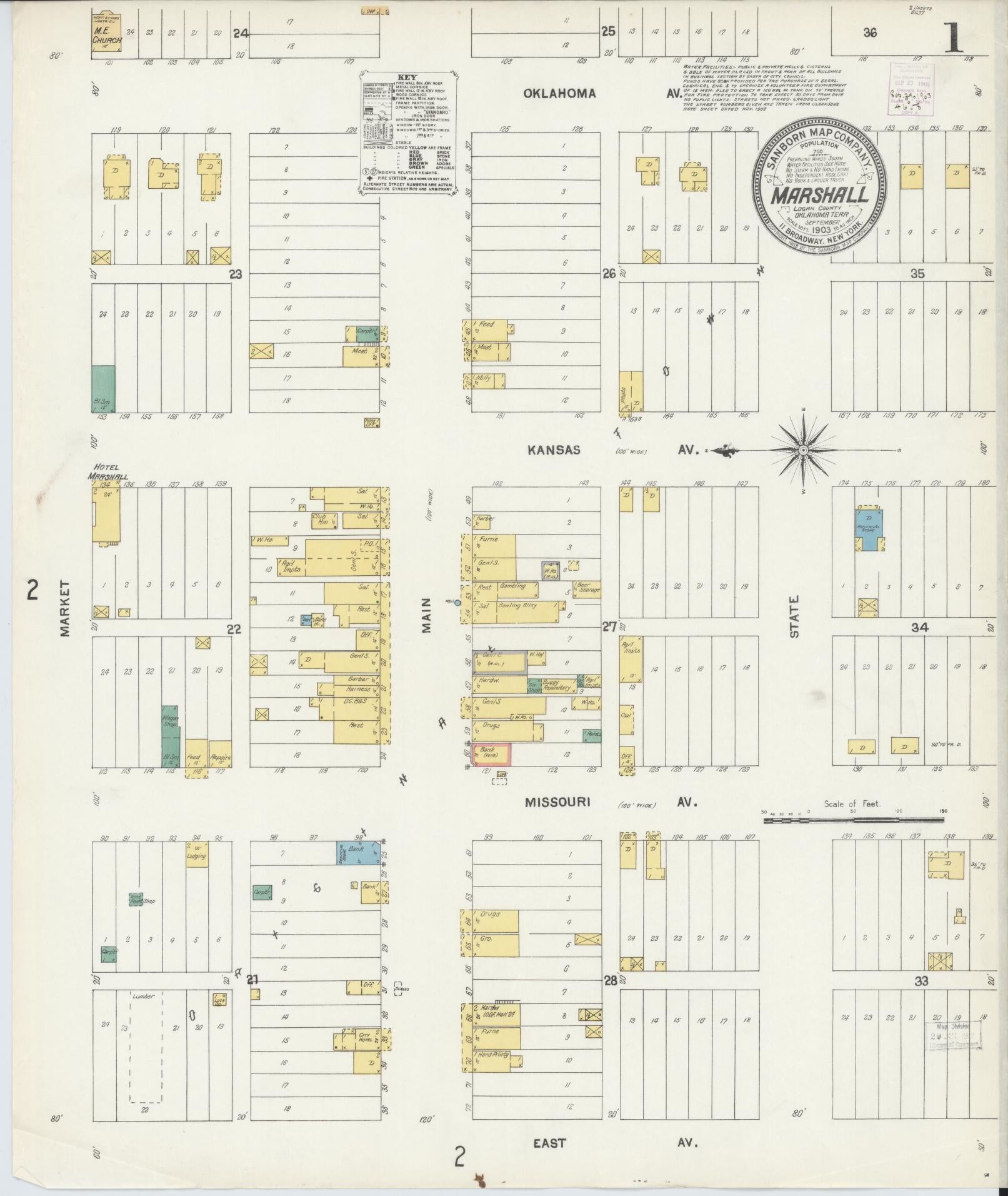 Sanborn Fire Insurance Map from Marshall, Logan County, Oklahoma (1903), Sheet #0001 - Complete Map Set gallery image, historic Sanborn map, vintage wall art, Oklahoma Oklahoma