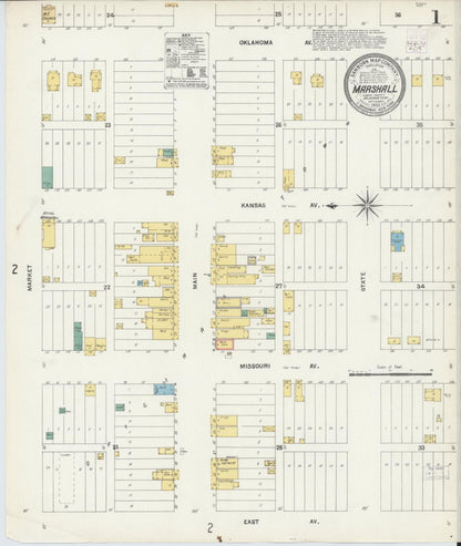 Sanborn Fire Insurance Map from Marshall, Logan County, Oklahoma (1903), Sheet #0001 - Complete Map Set gallery image, historic Sanborn map, vintage wall art, Oklahoma Oklahoma