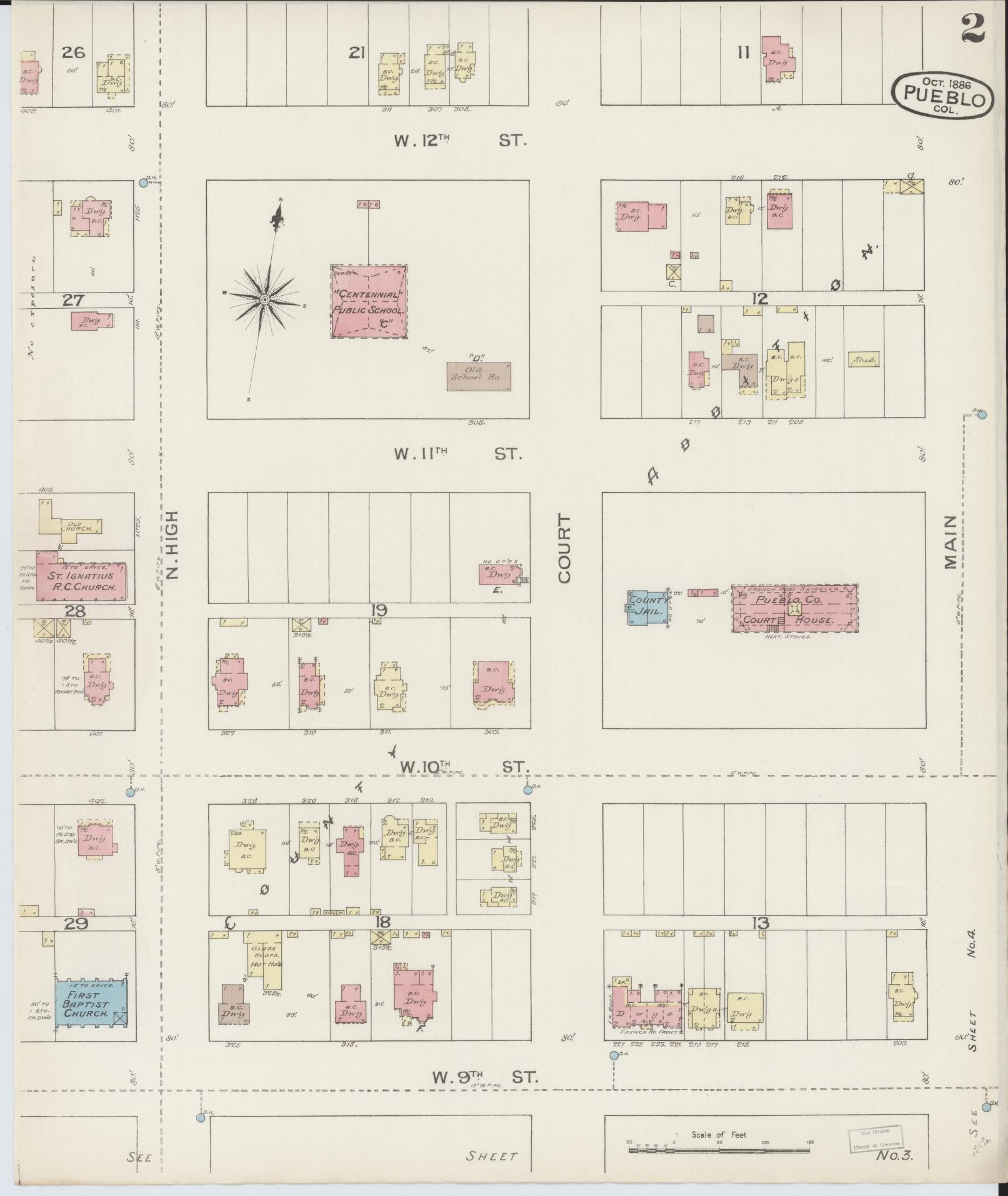 Sanborn Fire Insurance Map from Pueblo, Pueblo County, Colorado (1886), Sheet #0002 - Historic Sanborn Fire Insurance Map Print, vintage old map wall art, antique decor, genealogy gift, Colorado Colorado map