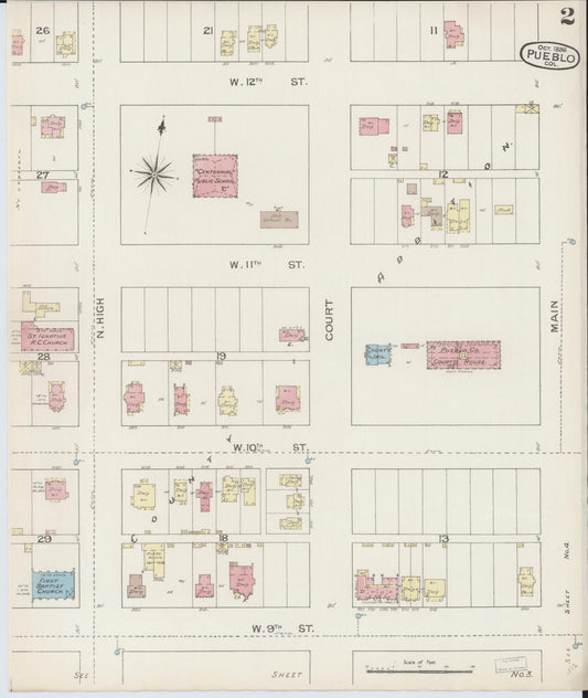 Sanborn Fire Insurance Map from Pueblo, Pueblo County, Colorado (1886), Sheet #0002 - Historic Sanborn Fire Insurance Map Print, vintage old map wall art, antique decor, genealogy gift, Colorado Colorado map