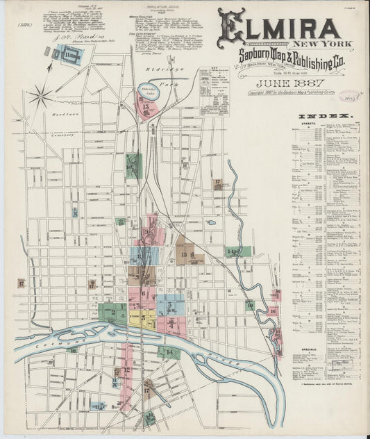 Sanborn Fire Insurance Map from Elmira, Chemung County, New York (1887), Sheet #0001 - Complete Map Set gallery image, historic Sanborn map, vintage wall art, New York New York