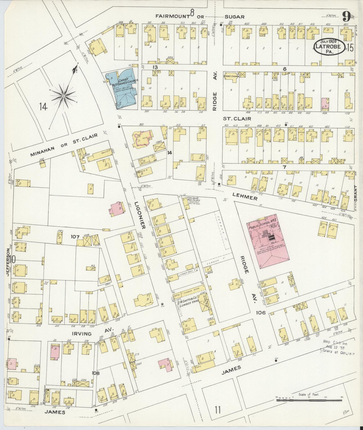 Sanborn Fire Insurance Map from Latrobe, Westmoreland County, Pennsylvania (1909), Sheet #0009 - Historic Sanborn Fire Insurance Map Print, vintage old map wall art, antique decor, genealogy gift, Pennsylvania Pennsylvania map