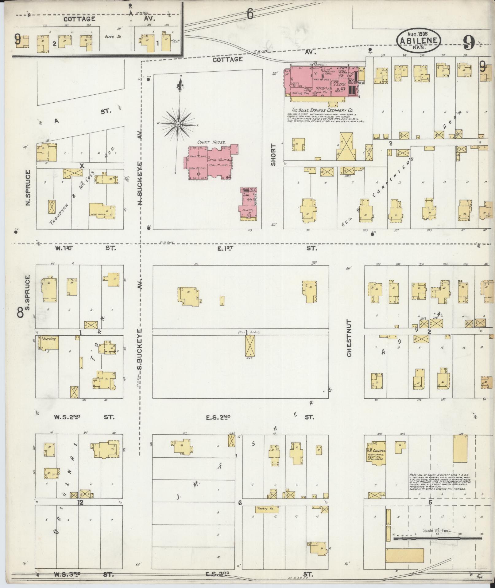 Sanborn Fire Insurance Map from Abilene, Dickinson County, Kansas (1905), Sheet #0009 - Historic Sanborn Fire Insurance Map Print, vintage old map wall art, antique decor, genealogy gift, Kansas Kansas map