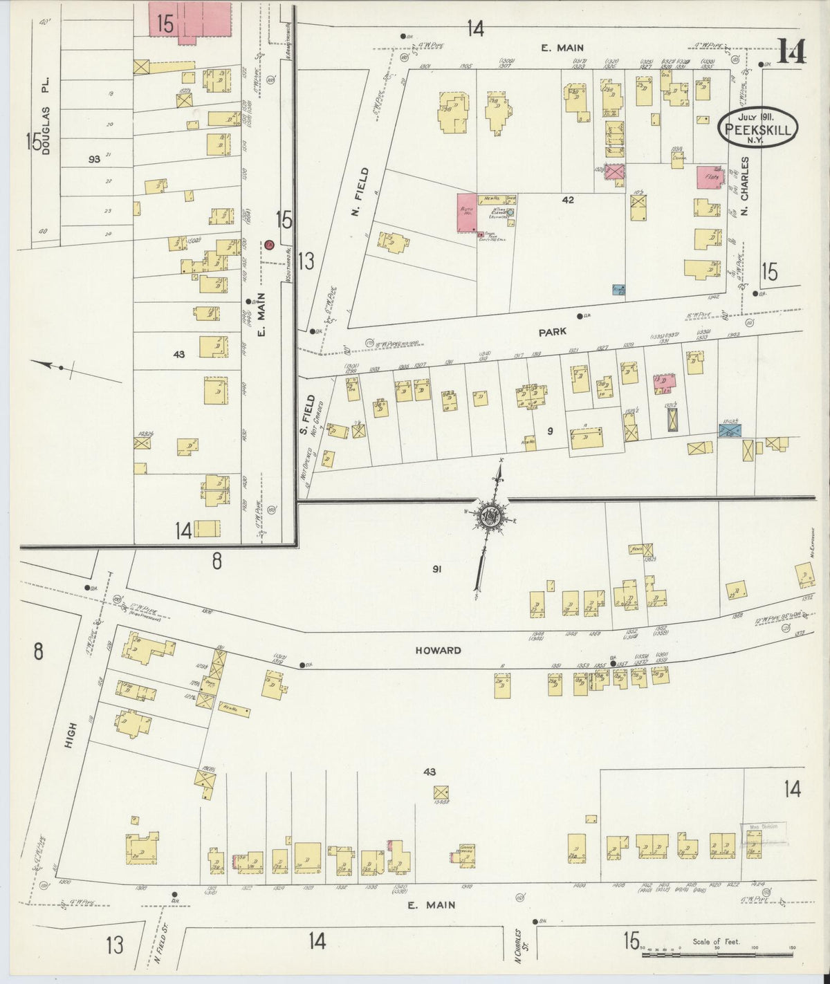 Sanborn Fire Insurance Map from Peekskill, Westchester County, New York (1911), Sheet #0014 - Complete Map Set gallery image, historic Sanborn map, vintage wall art, New York New York