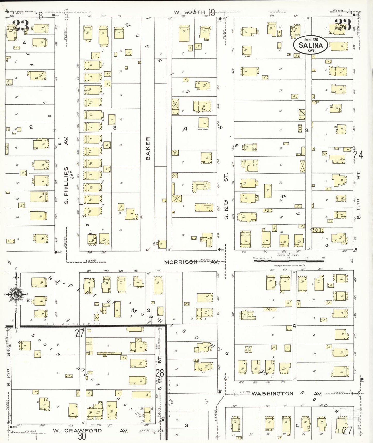 Sanborn Fire Insurance Map from Salina, Saline County, Kansas (1926), Sheet #0023 - Complete Map Set gallery image, historic Sanborn map, vintage wall art, Kansas Kansas