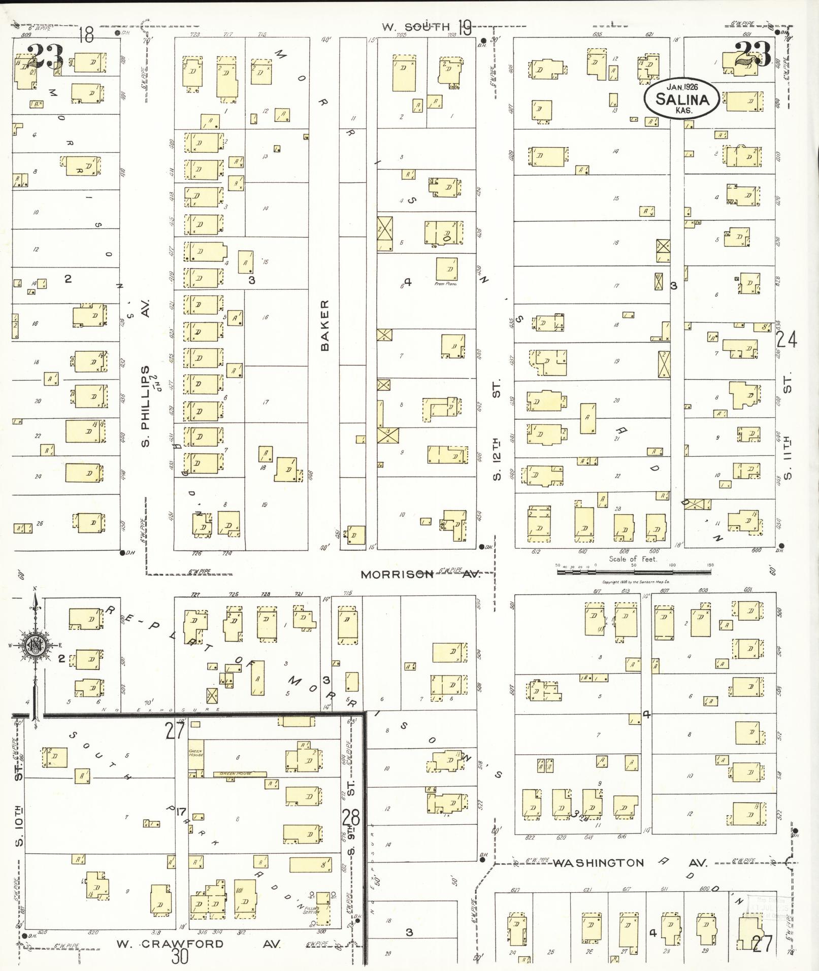 Sanborn Fire Insurance Map from Salina, Saline County, Kansas (1926), Sheet #0023 - Complete Map Set gallery image, historic Sanborn map, vintage wall art, Kansas Kansas