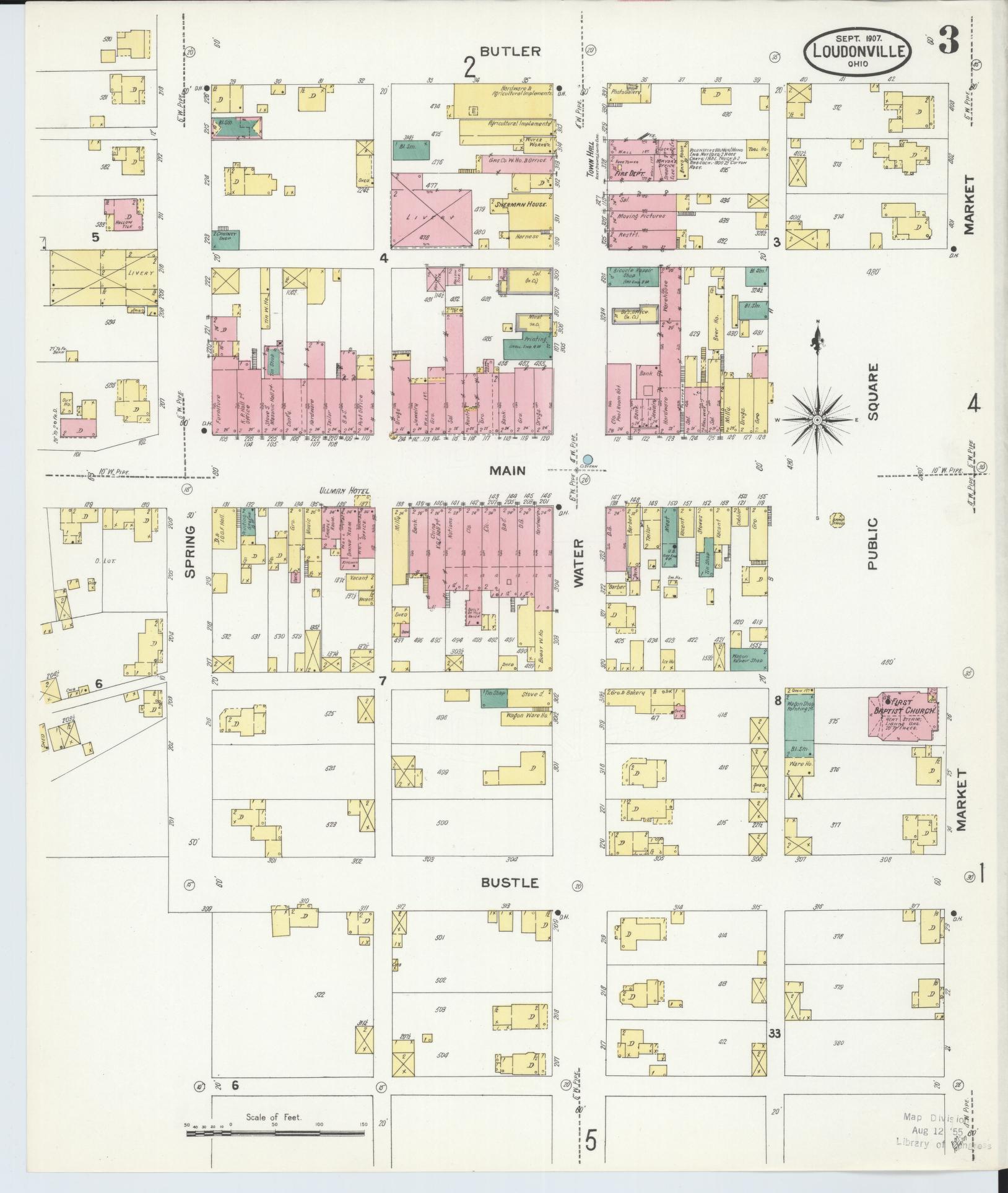 Sanborn Fire Insurance Map from Loudonville, Ashland County, Ohio (1907), Sheet #0003 - Complete Map Set gallery image, historic Sanborn map, vintage wall art, Ohio Ohio