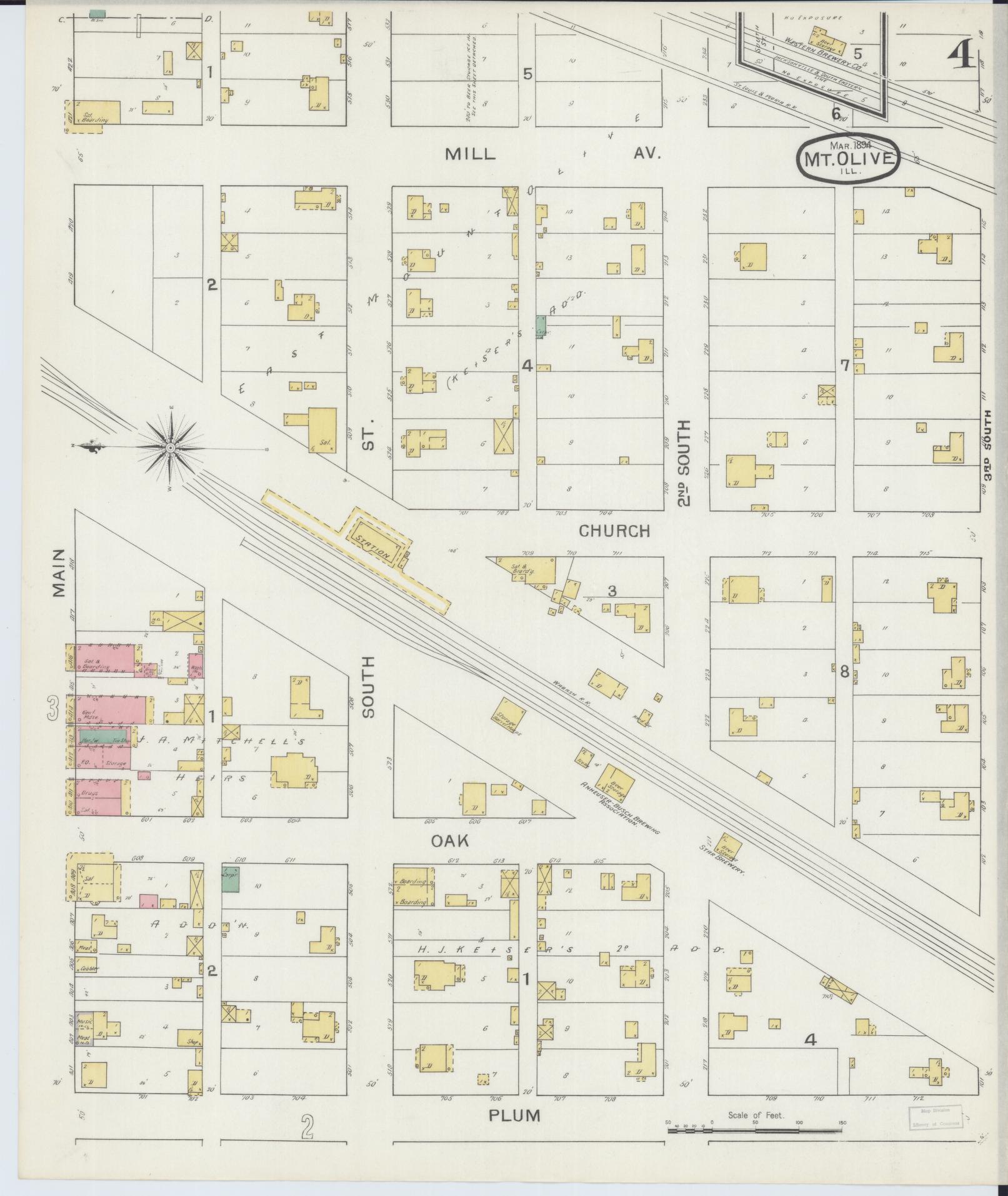Sanborn Fire Insurance Map from Mount Olive, Macoupin County, Illinois (1894), Sheet #0004 - Complete Map Set gallery image, historic Sanborn map, vintage wall art, Illinois Illinois
